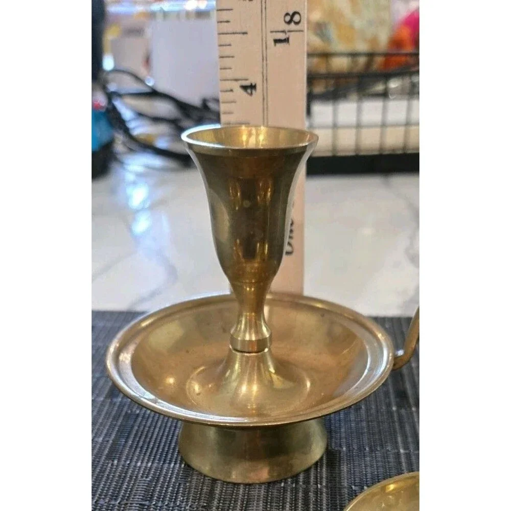 S/3 Vintage Brass Chamberstick Candle Holders